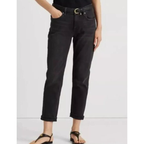 Lauren Ralph Lauren Relaxed Taper Jeans Womens Size 6 Black High Rise Stretch - Picture 1 of 7